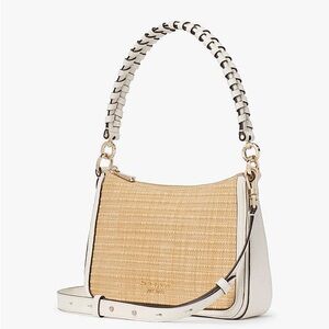 Kate Spade Hudson Straw and Leather Tan and White Shoulder Bag